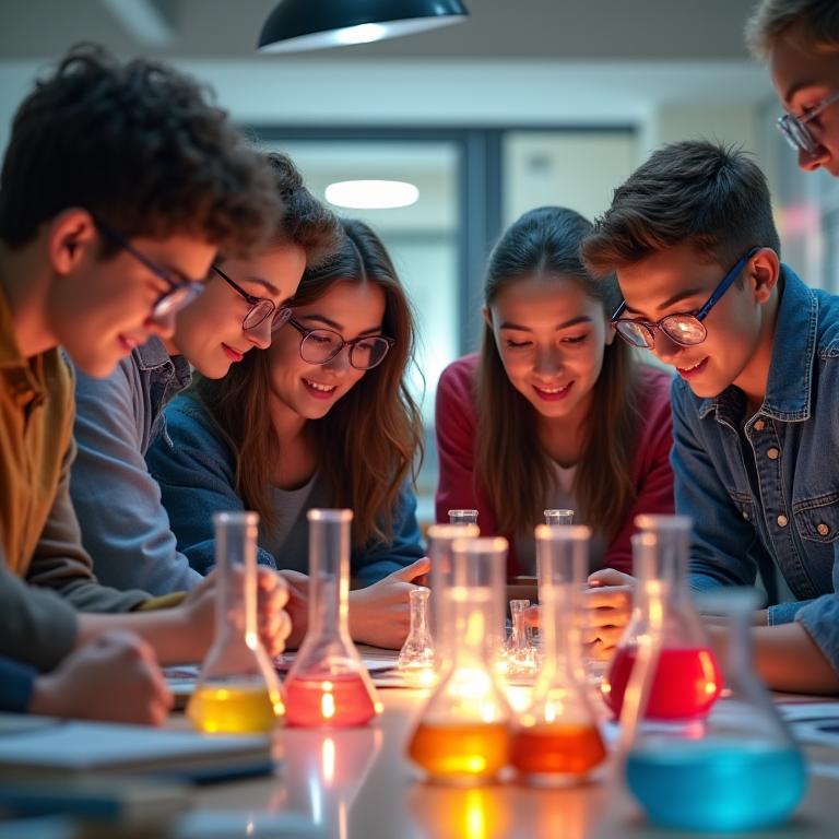 Estudiantes de club de química aprendiendo de forma autónoma