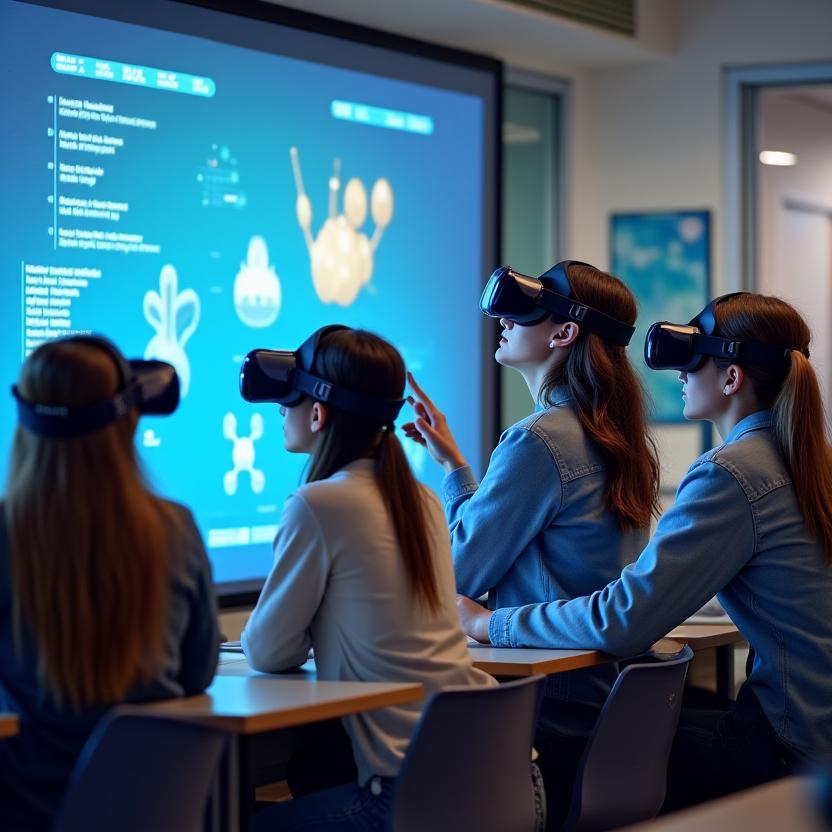 Estudiantes de secundaria usando simulaciones VR de química